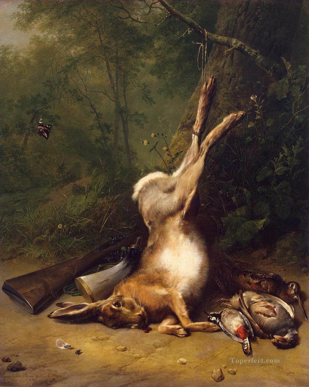 Verboeckhoven Eugene Joseph Koekkoek Barend Cornelis Nature morte avec un lièvre Peintures à l'huile